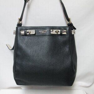IACUCCI pebbled w/ snake Leather shoulder tote bag purse Italy black zip top